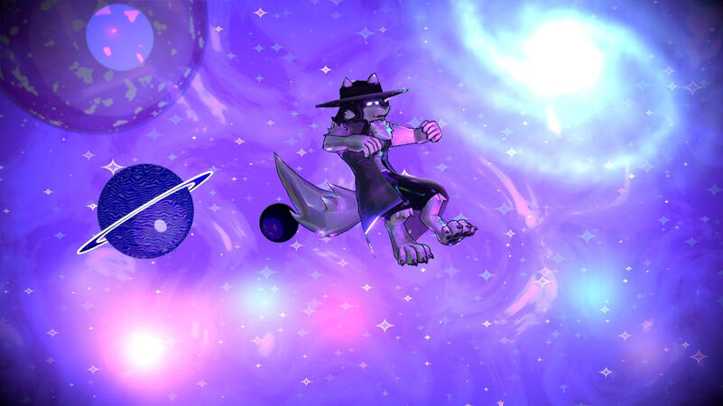 Stylized 3D animation of Wolfman [werewolf form] floating in space to a galactic background. Used for the outro end card for videos (TBA). Made in Blender and After Effects. -Wolfman